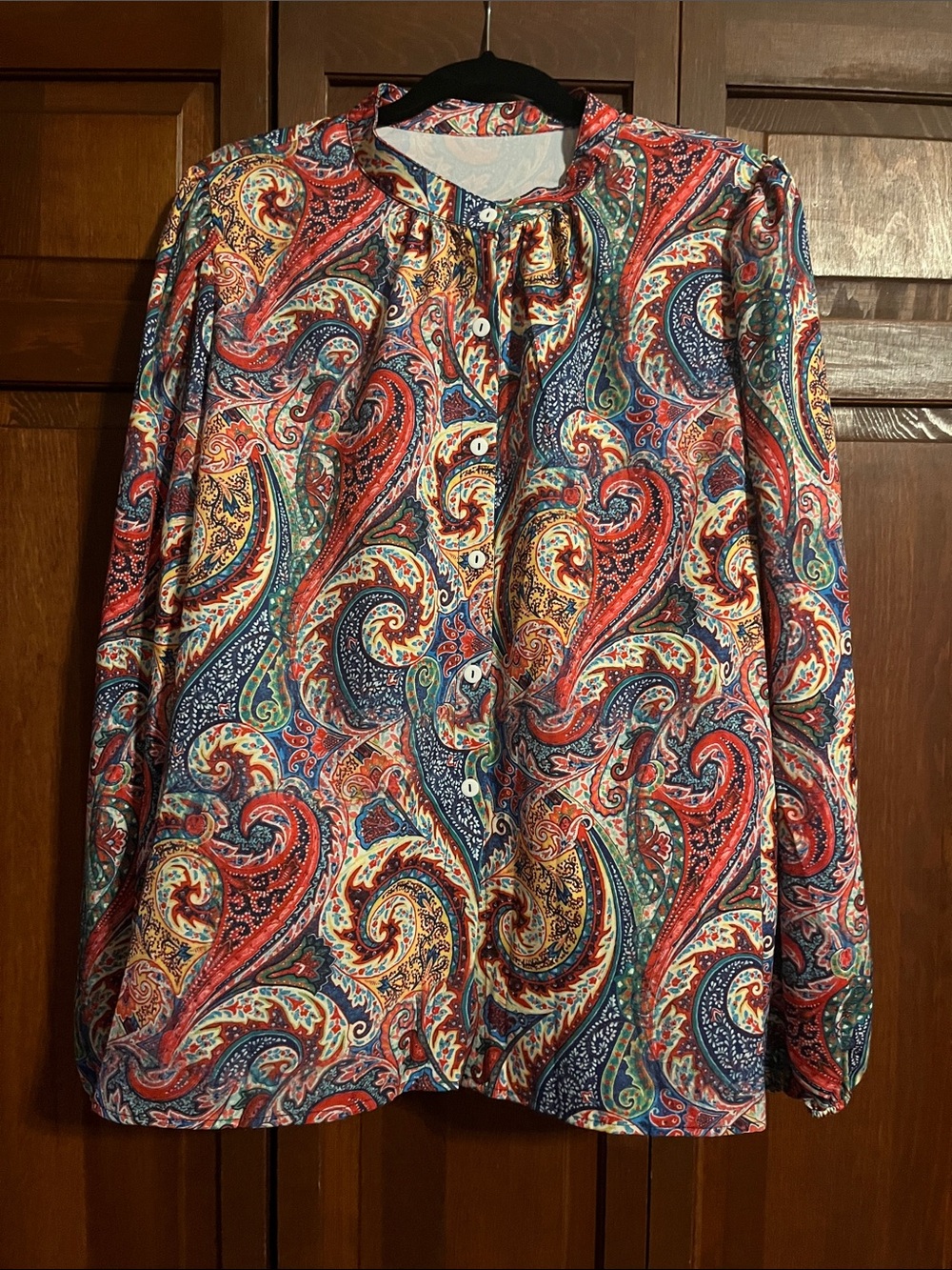 Paisley Button-Down Blouse in Red Multi